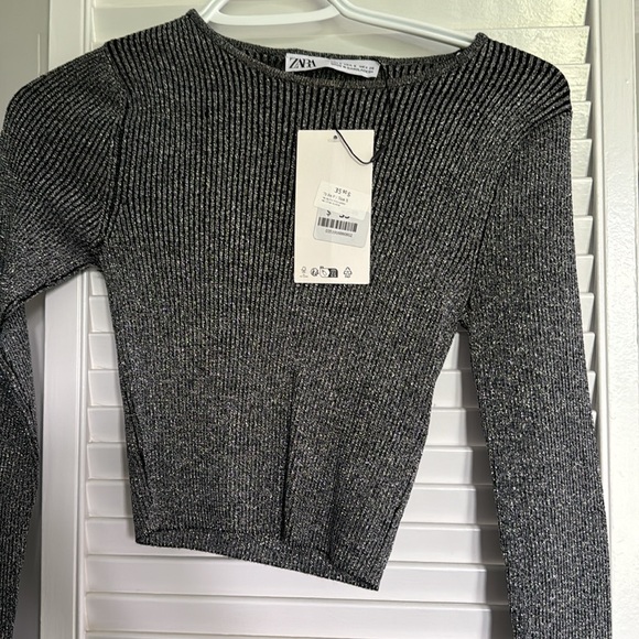 Zara METALLIC THREAD KNIT CROP TOP - Picture 3 of 4
